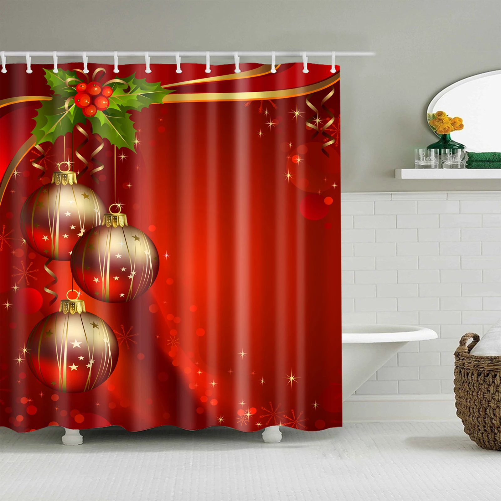 Shower Curtain Bathroom Curtains Christmas Printed Design Bath Curtains for Bathroom Decor with Hooks for Bathtub Decoration