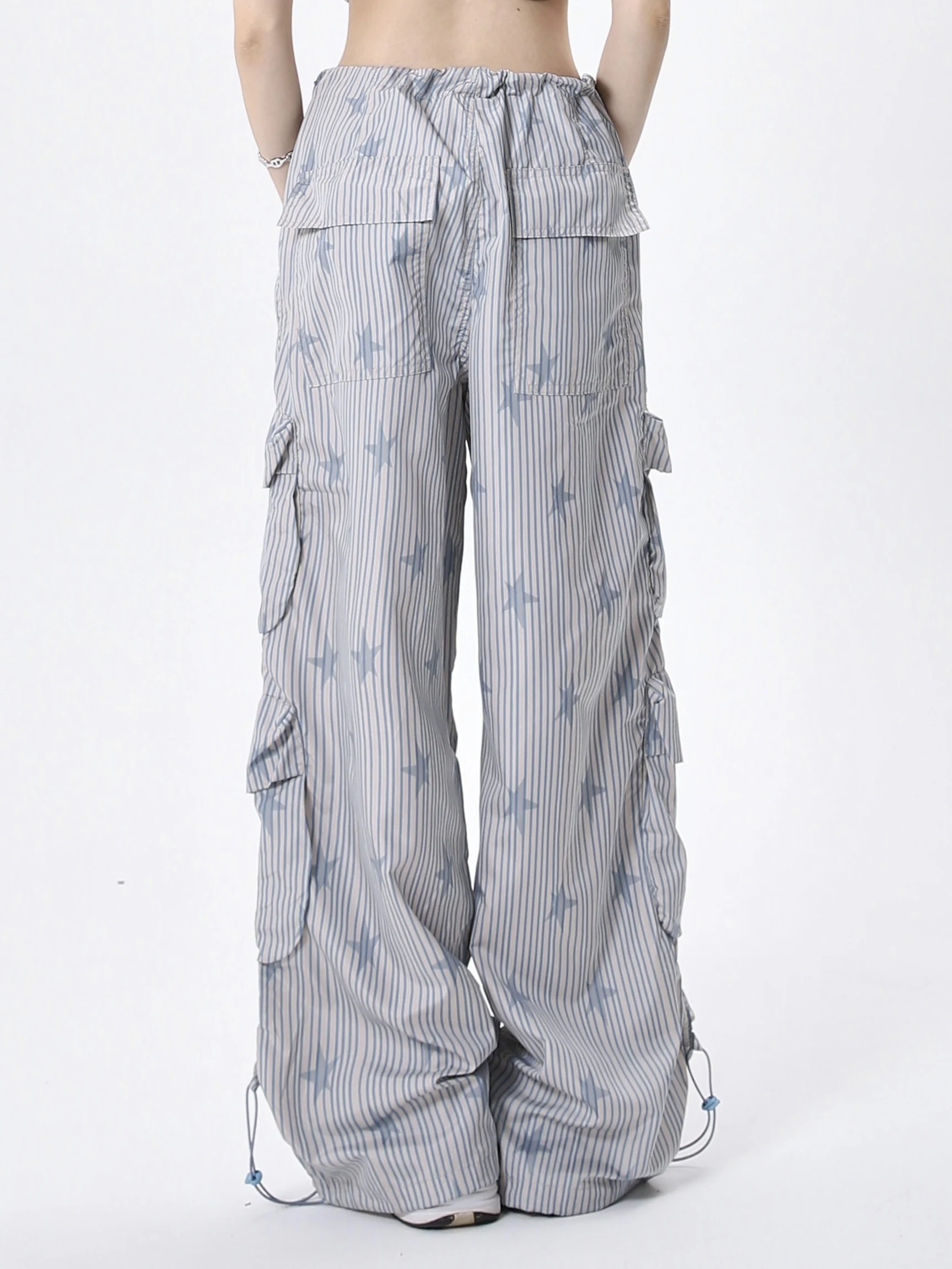 Overalls Women's Summer National Fashion High Street XINGX Printed Multi-Pocket Drawstring Design Wide-Leg Casual Pants