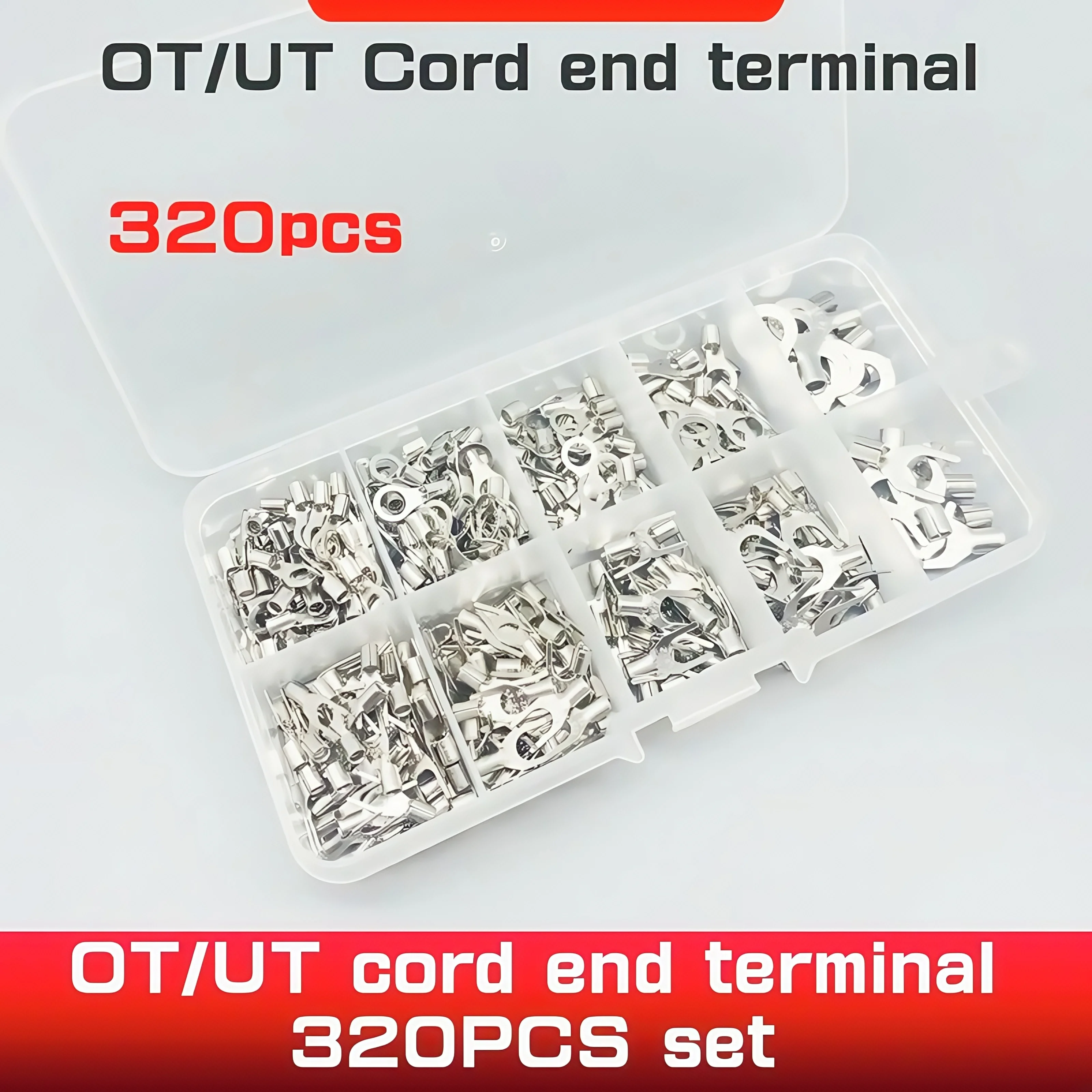 320Pcs/Box 10 In 1 Terminals Non-Insulated Ring Fork U-type Brass Terminals Assortment Kit Cable Wire Connector Crimp Spade
