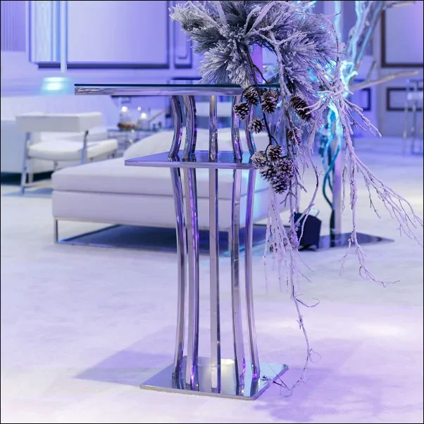 طاولة بار فاخرة لحفلات الزفاف عالية الجودة من zz طاولة كوكتيل مربعة من الفولاذ المقاوم للصدأ باللون الذهبي لفندق الحدث