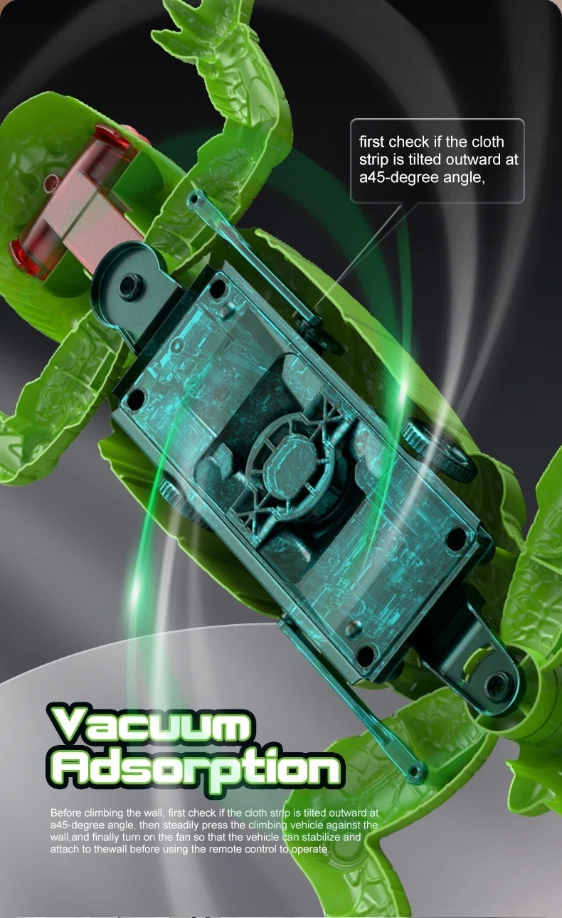 Vacuum suction system beneath wall climbing lizard