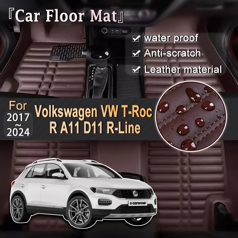 

LHD Car Mats Leather For Volkswagen VW T-Roc R A11 D11 R-Line 2017~2024 2022 Panel Liner Carpets Custom Pad Interior Accessories