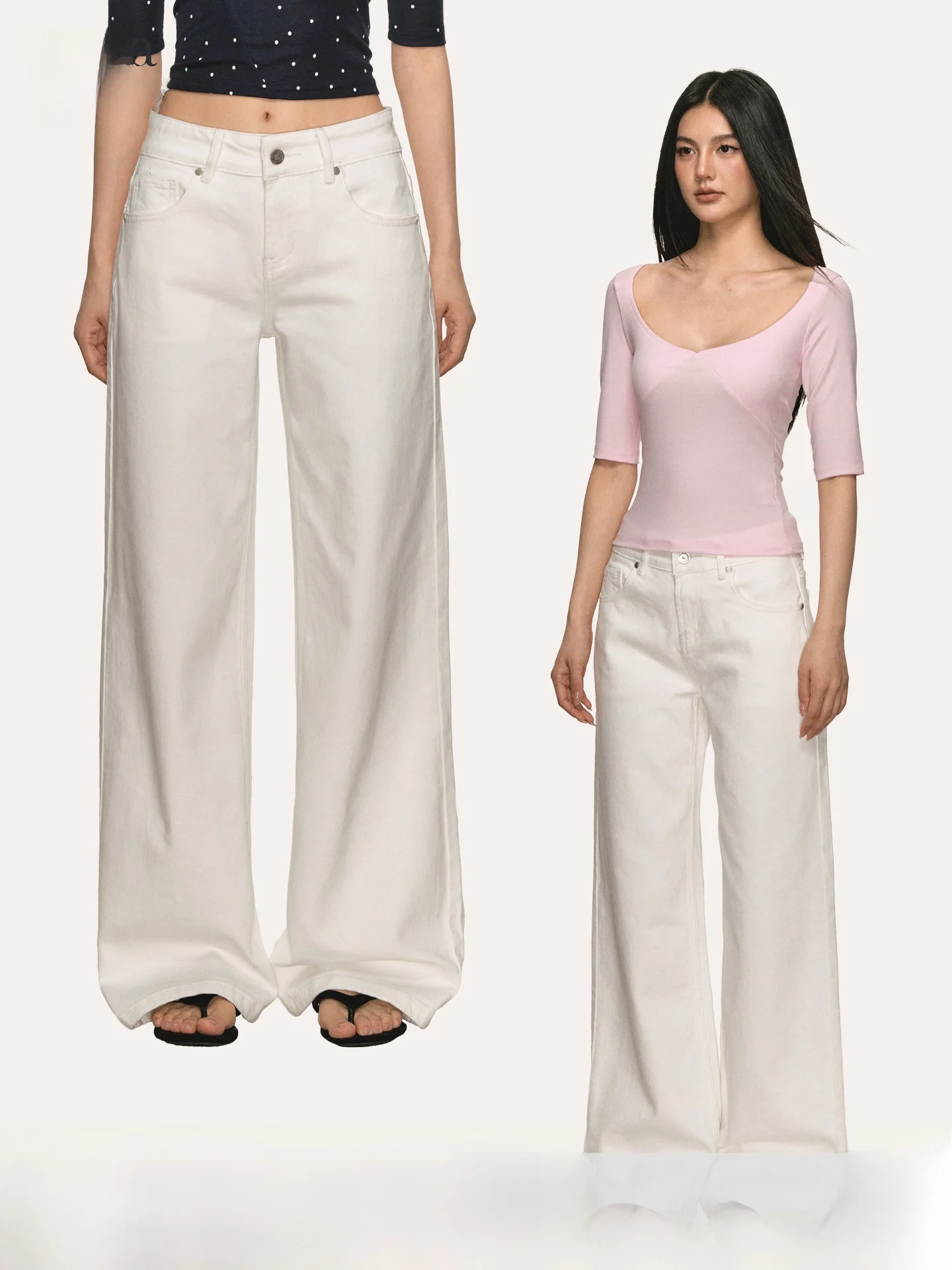 

Low Waist Wide Leg Straight Cut White Denim Jeans Women's Casual Loose Fit Spring New Style Fashionable Long Trousers