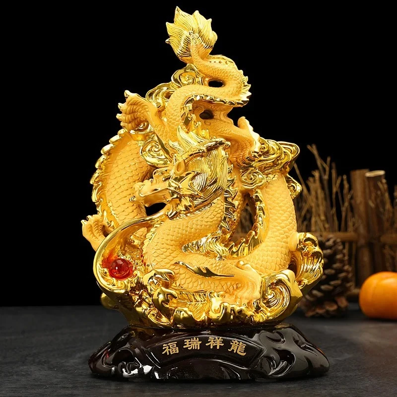 Golden Dragon Wealth Attraction Ornament Furui Xianglong Crafts 12 Zodiac Decorations Household Living Room Mascot