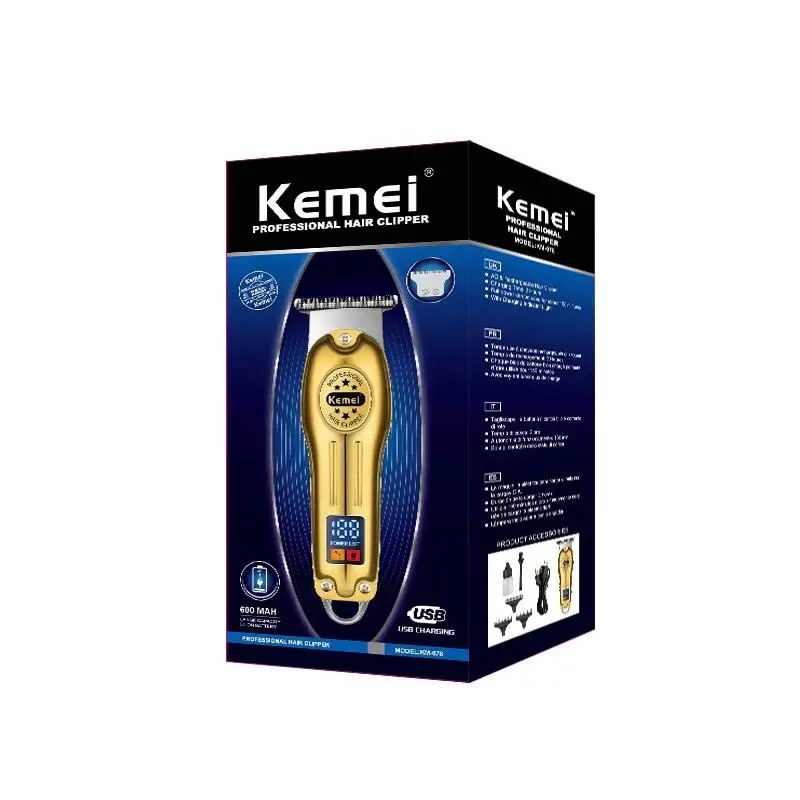 Kemei-KM-678 Portátil Mini Clipper De Cabelo De Metal, Aparador Elétrico Profissional, Máquina Recarregável Do Cortador De Cabelo, Display LCD