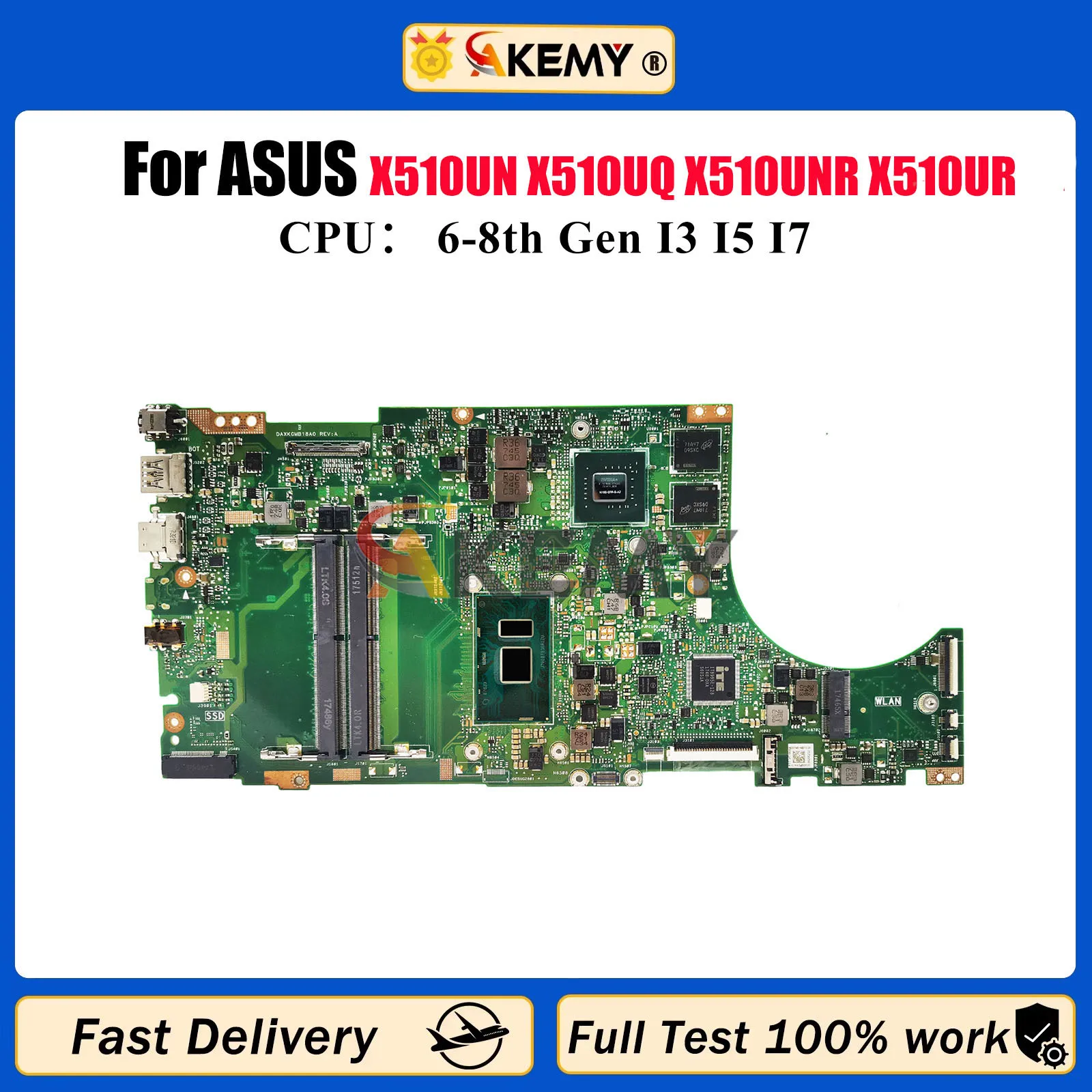 

X510UN Материнская плата для ноутбука ASUS X510U A510U S510U S5100U X510UQ X510UNR X510UR X510UQR X510UNO X510URR Материнская плата I3 I5 I7 CPU