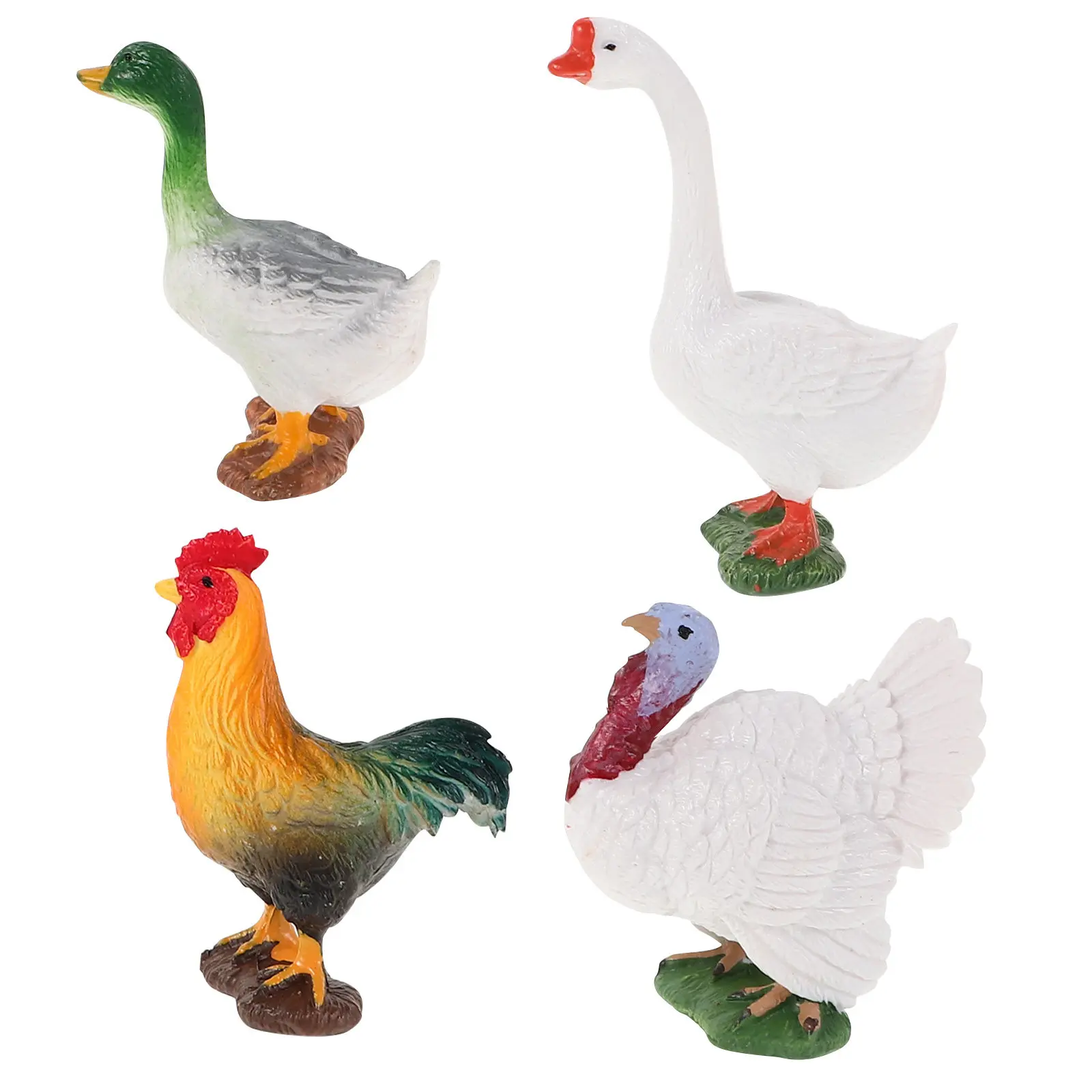 4Pcs Mini Farm Animal Simulation Set Realistic Plastic Chicken Goose Educational Props Travel Table Decorations