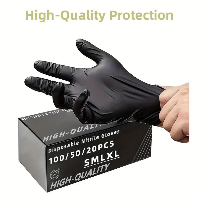 100/50/20 pçs luvas de nitrilo preto engrossado luvas descartáveis para limpeza cabeleireiro à prova dwaterproof água lavar louça tatuagem luvas