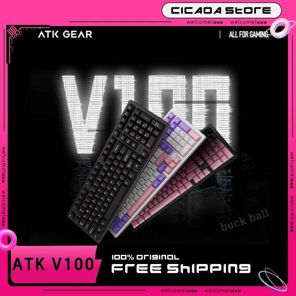 ATK V100 Pro Keyboard Tri Mode Wireless Gaming Keyboard Custom Aluminium Alloy Cover Mechanical Keyboard Gasket PC Accessories