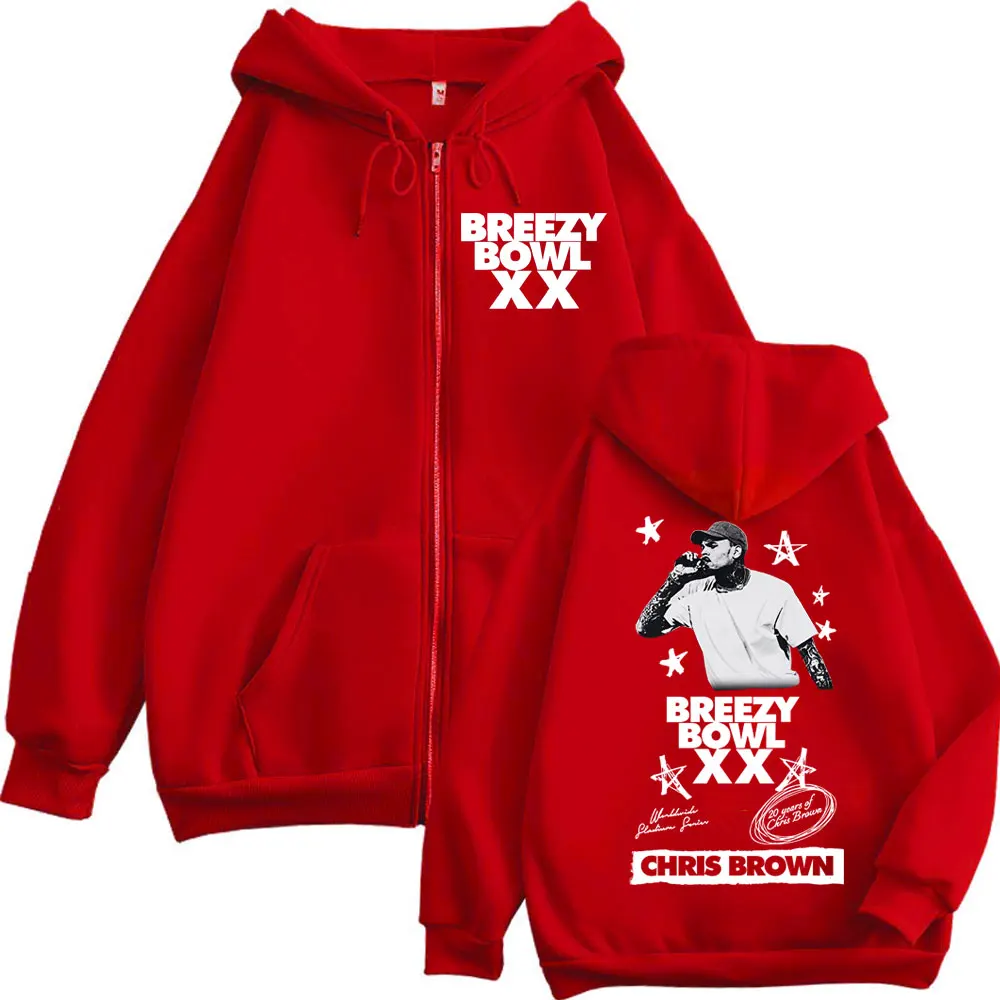 Chris Brown Breezy Bowl XX Tour 2025 Merch Zipper Hoodie Fashion Hip Hop Vintage Zip Up Sweatshirt Men Women Oversized Pullovers #4