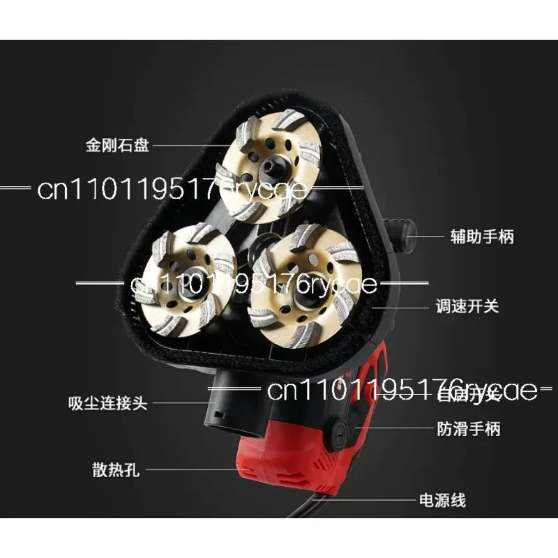 

Handheld 3-Head Triangular Floor Grinder, Dust-Free Concrete Sander for Wall Floor Renovation Edge Grinding