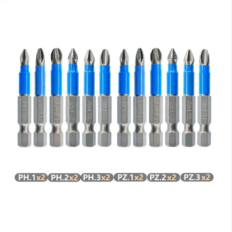 

12pcs Non Anti-slip Screwdriver Bit Set S2 Alloy Steel Screwdriver Magnetic Electric Impact 50mm PH1/PH2/PH3/PZ1/PZ2/PZ3