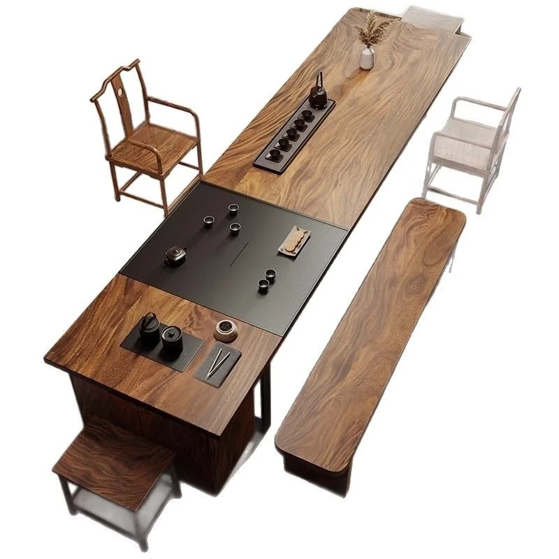 

Light luxury tea table chairs walnut tea table new Chinese luxury solid wood tea table a complete set of