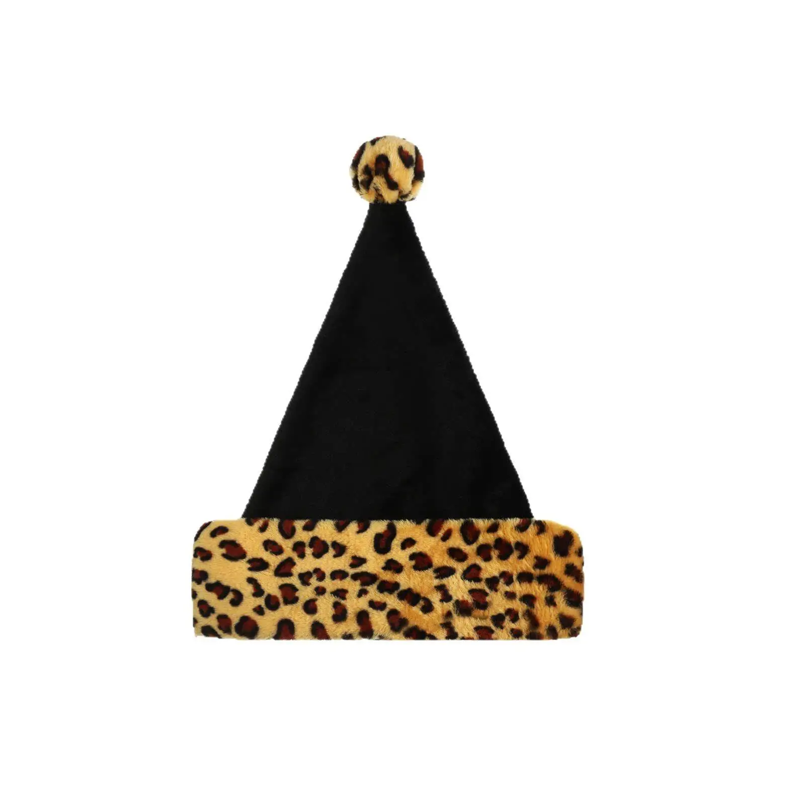 christmas-hat-leopard-print-plush-hat-black-brown-edge-long-plush-decorative-creative
