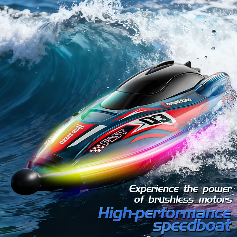 Smart Brushless 30KM/H RC Speedboat 2.4G Waterproof Durable RC Racing Boat with Colorful LED Light Waterproof High Speed RC Boat