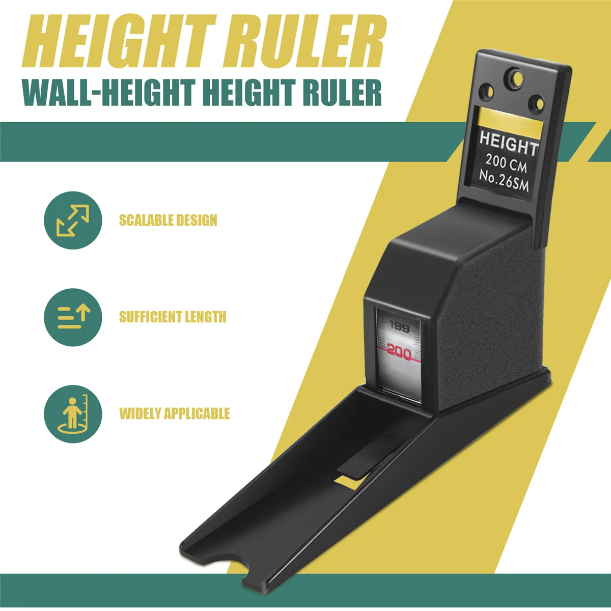 200Cm Stadiometer hitam dipasang dinding pengukur tinggi pengukur pertumbuhan Cm pengukuran pita metrik