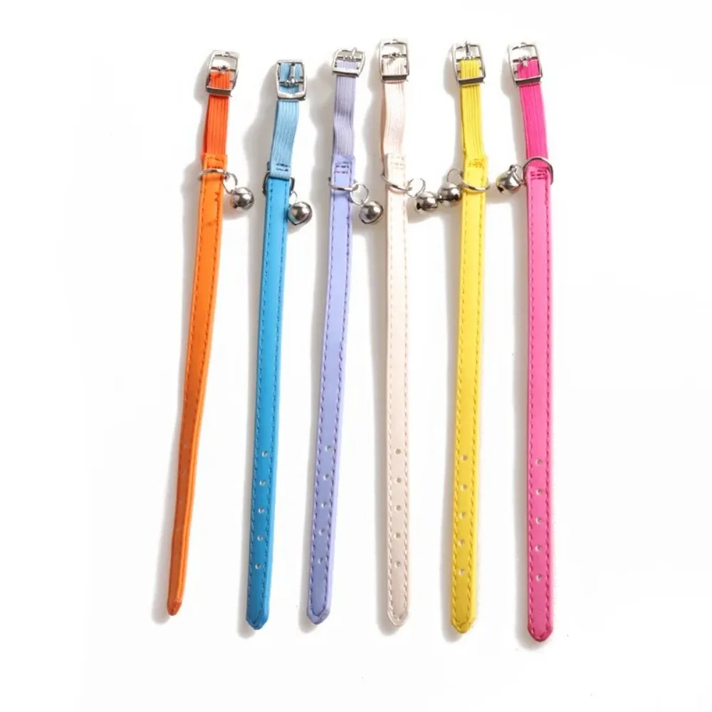 Small Cat Collar Elastic Webbing Macaron Color Pet Collar with Bells Adjustable PU Leather Collar for Puppies and Cats