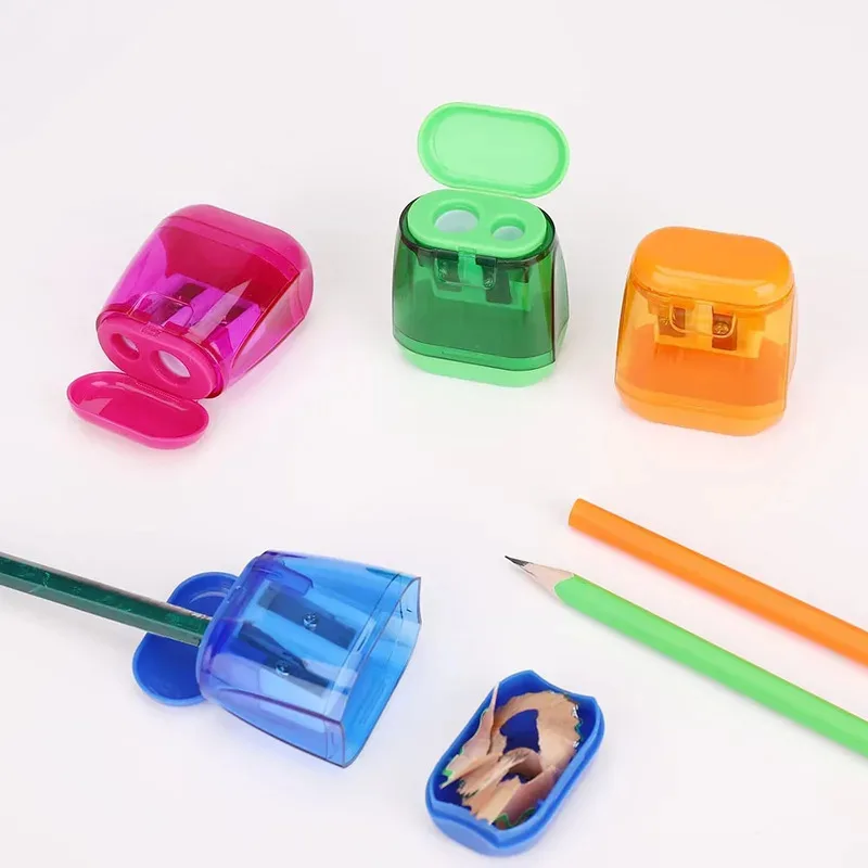 Sacapuntas de lápiz geométrico de doble agujero para estudiantes, plástico transparente, afilado preciso para bocetos/lajes de arte, 4 Uds. |   Porta duradera
