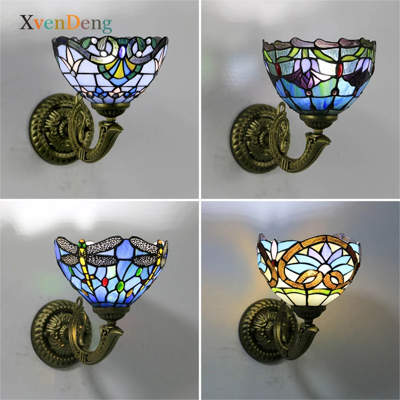 

Tiffany Baroque Led Wall Lamp for Bedroom Vintage Mediterranean Stained Glass Wall Sconce Light Fixtures Living Room Home Decor