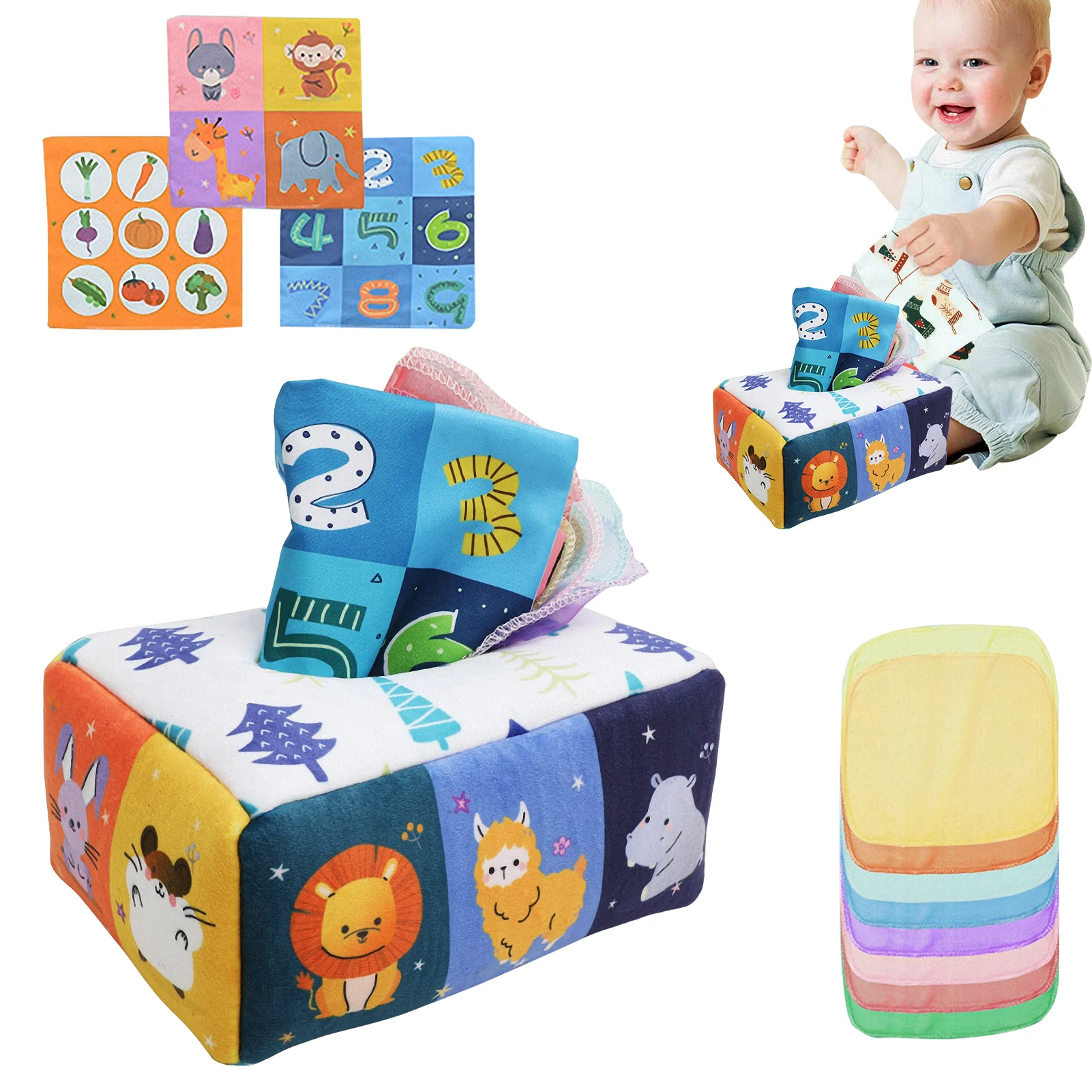 

Montessori Baby Tissue Box Toy Simulation Tear-Off Tissue Box Baby Ringing Paper Cloth Book Pumping Music Pulling Toys Gifts