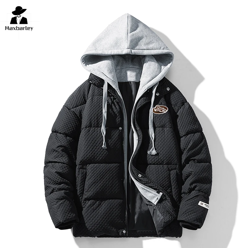 Winter Oversize Jacket Men Women Fashion Student Fake 2 Pc Hooded Warm Down Cotton Padded Coat Street Hip Hop Short Ski Parka