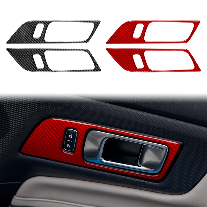For Ford Mustang 2024-2025 Accessories Carbon Fiber Styling Interior Car Door Handle Frame Bowl Decoration Stickers Trim Cover
