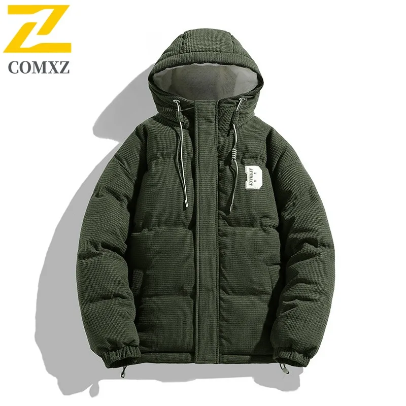COMXZ 2025 Winter Fashion Hooded Cotton Jacket American Style Waterproof Windproof Warm Outdoor Sports Casual Coat Men Women