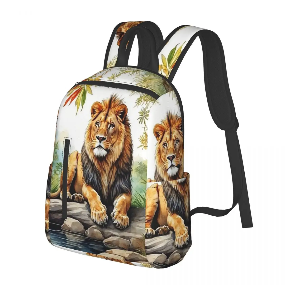 A Lion In A Forest Student Backpack School Bag Hiking Travel Daypack for Boys Girls Bookbag Shoulder Bags