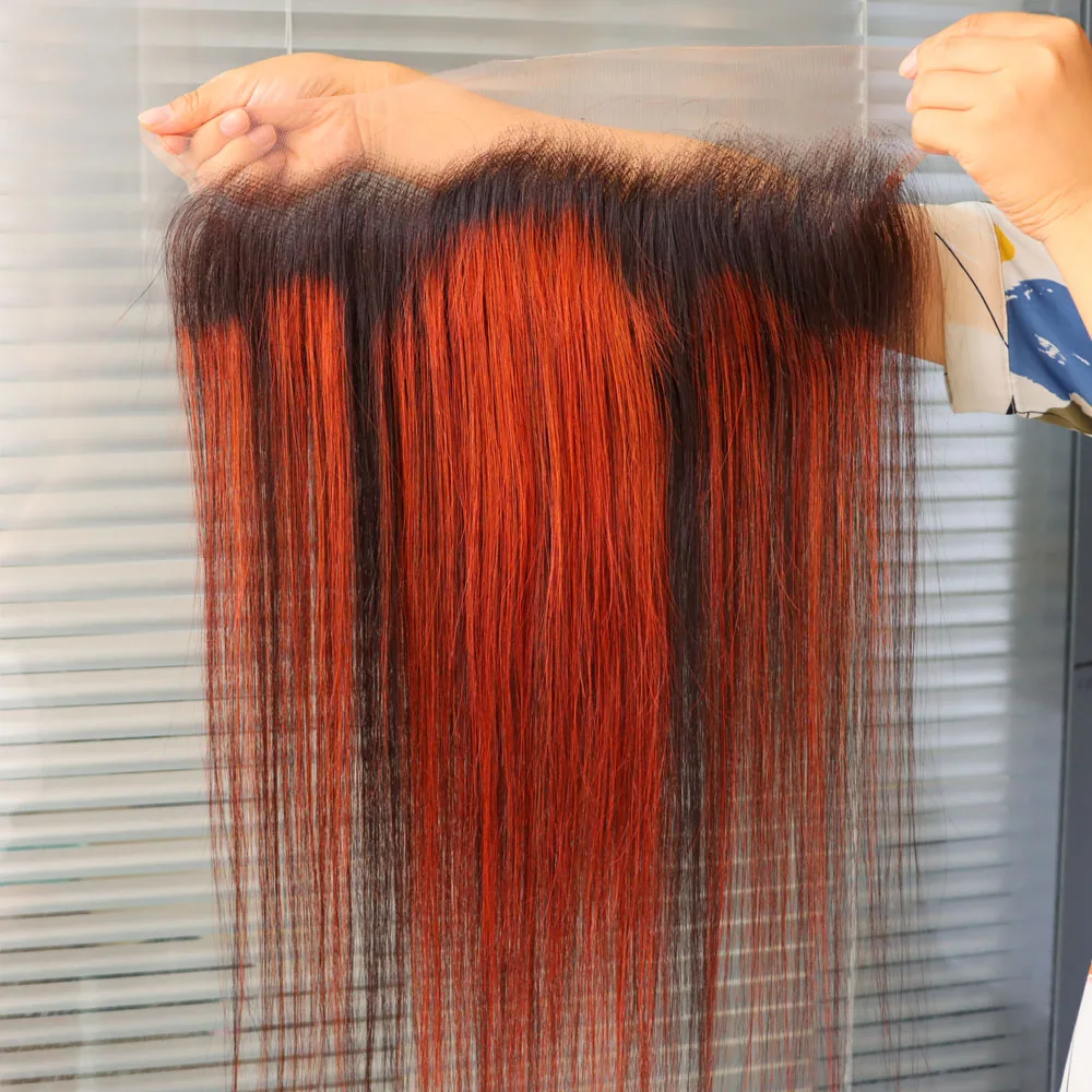 13x4 الدانتيل إغلاق أمامي البيانو اللون 1B برتقالي 100% وصلات شعر بشري عذراء ريمي الدانتيل الشفاف 4x4 5x5 13x6 أمامي