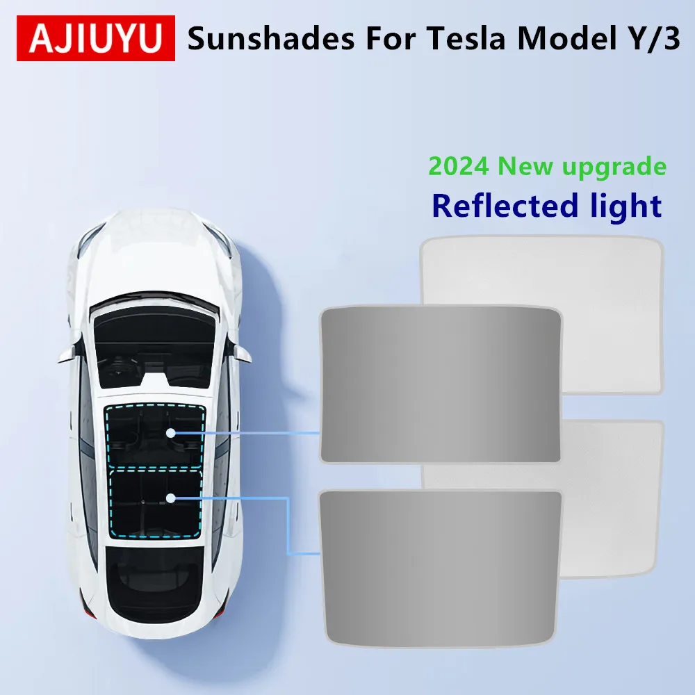 2024 New Sunshade For Tesla Model Y / 3 Sunroof Highland 2019-2023 Car Ice Cloth Buckle Pare Glass Front Rear Skylight Accessory