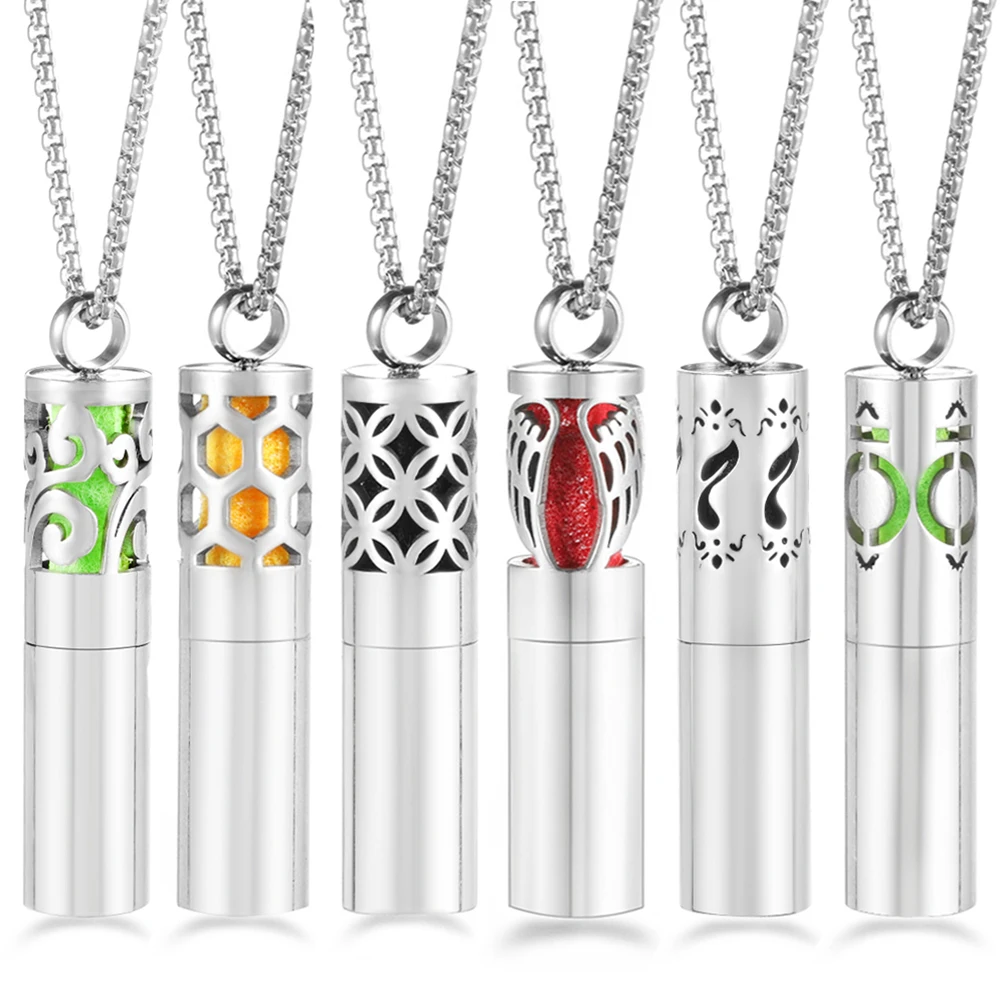 New Cylindrical Aromatherapy Storage Bottle Pendant Essential Oil Diffuser Perfume Necklace 316L Stainless Steel Neutral Jewelry