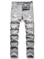 Men's Jeans Slim Fit Comfort Straight Leg Casual Mid Waist Denim Pants Grey Trousers Men Clothing