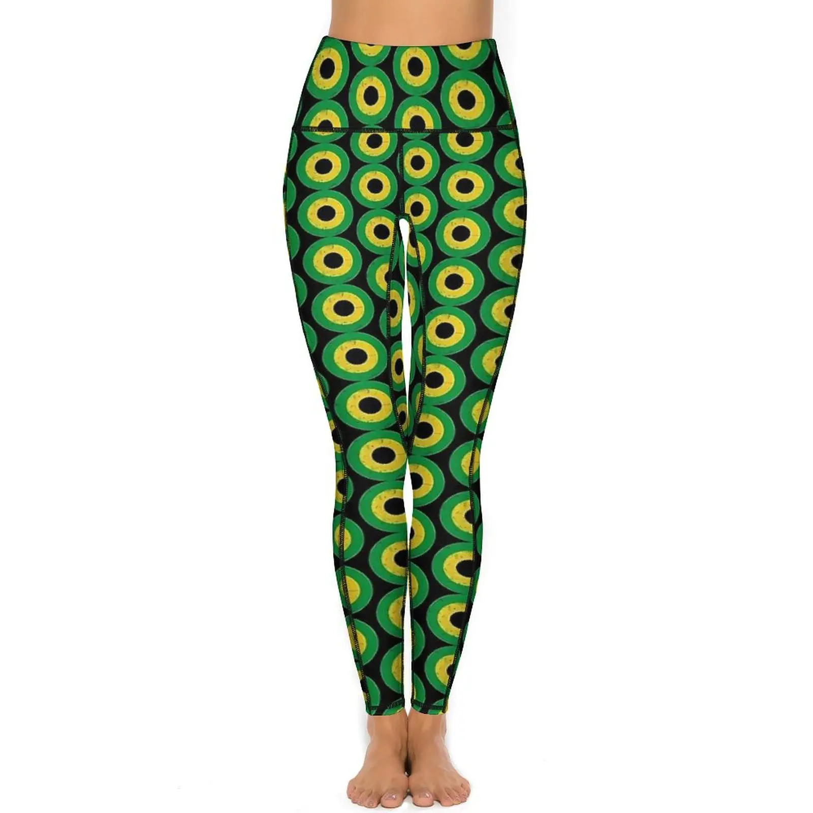 Jamaican Flag Roundel Air Force Leggings Sexy Gym Yoga Pants High Waist Elastic Sports Tights Pockets Novelty Graphic Leggins