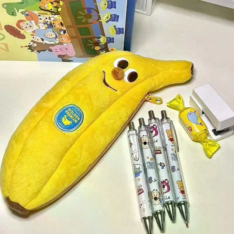 1PC Cute Cartoon Banana Pencil Case, Plush Storage Bag, Makeup Bag, Creative And Humorous Gift, Stationery Bag For School