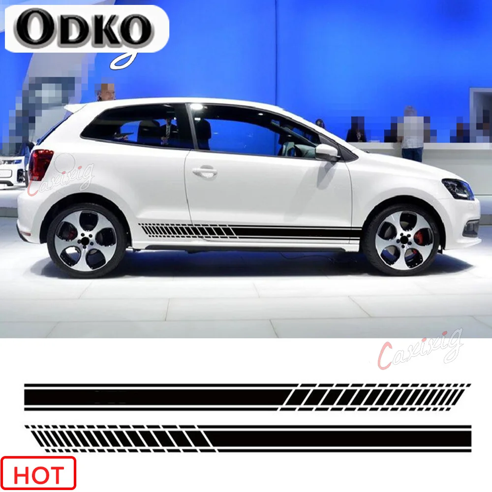 

Sport Racing Stripes Car Styling Door Side Skirt Sticker Auto Body Vinyl Decals For Volkswagen GOLF 567 POLO CC Tiguan Scirocco