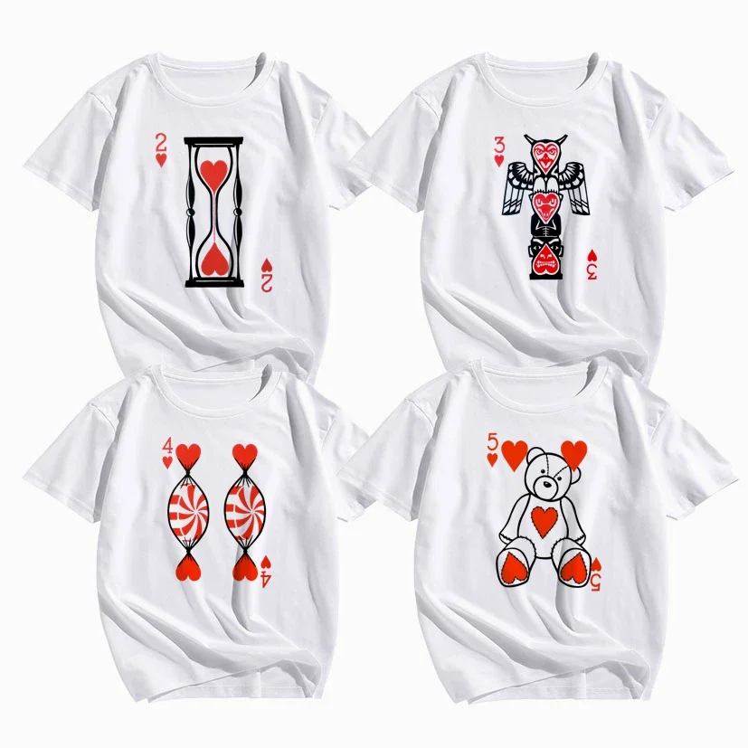 Heart Card Playing Deck Of Cards Bridge Group Team Casino Party Women&Men Casual basic O-collar White Short Sleeved T-shirt