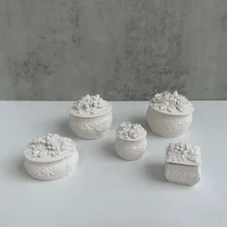 Rose Candle Jar with Lid Silicone Mold DIY Cement Plaster Concrete Candle Cup Jewelry Storage Box Clay Epoxy Resin Molds