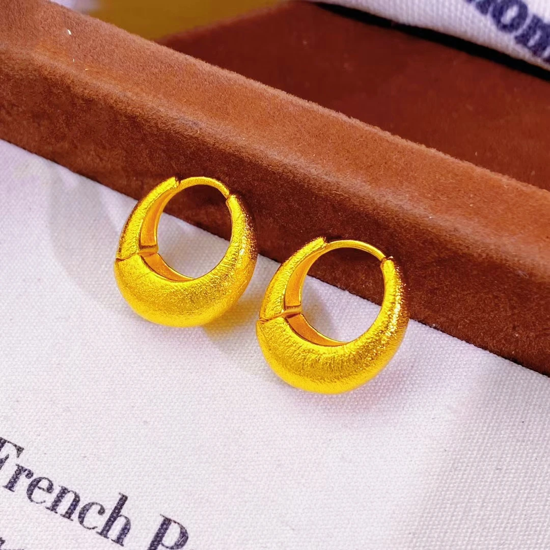 Minimalist Style Brushed Matte C-Shaped Hoop Versatile Earrings For Women 24K Gold AU999, Neat and charm-enhancing