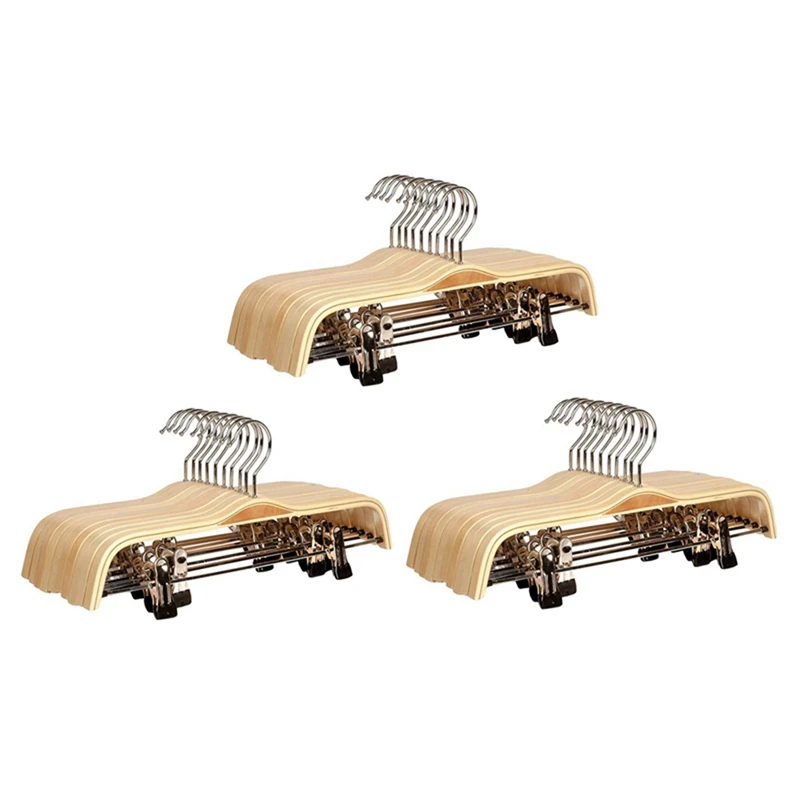 

30 Pack Solid Finish Wooden Trousers/Skirt Hangers With Anti-Rust Clips Coat Clothes Hangers Promotion