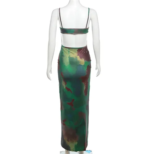 Imagen 2 del producto Vestido largo Vintage con estampado Tie Dye para mujer, escote Sexy sin espalda, de cuerpo moldeador, elegante Vestido de fiesta con tirantes finos, Verano