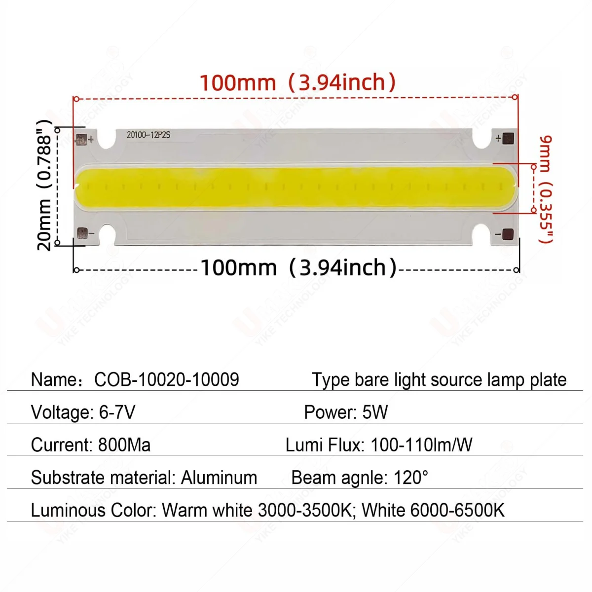 5pcs 5W 100x20mm led desk lamp source Rectangle LED COB Flip Chip DC 6-7V 800mA Warm 3000K  White 6500K Blue table reading Light