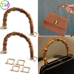 2Pcs Natural Bamboo Handles With Screw Horse Shoes Hook For Replace Tote Bags Replacement,Retro Hand Made Hardware Accessories