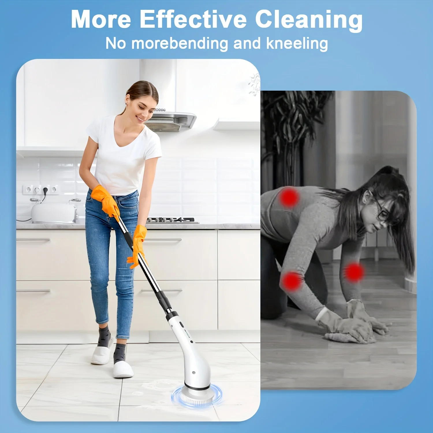 مجموعة واحدة، Ultimate - سرعتان، 8 رؤوس فرشاة قابلة للاستبدال، ذراع تمديد قابل للتعديل، منظف دش لاسلكي للتنظيف بدون جهد