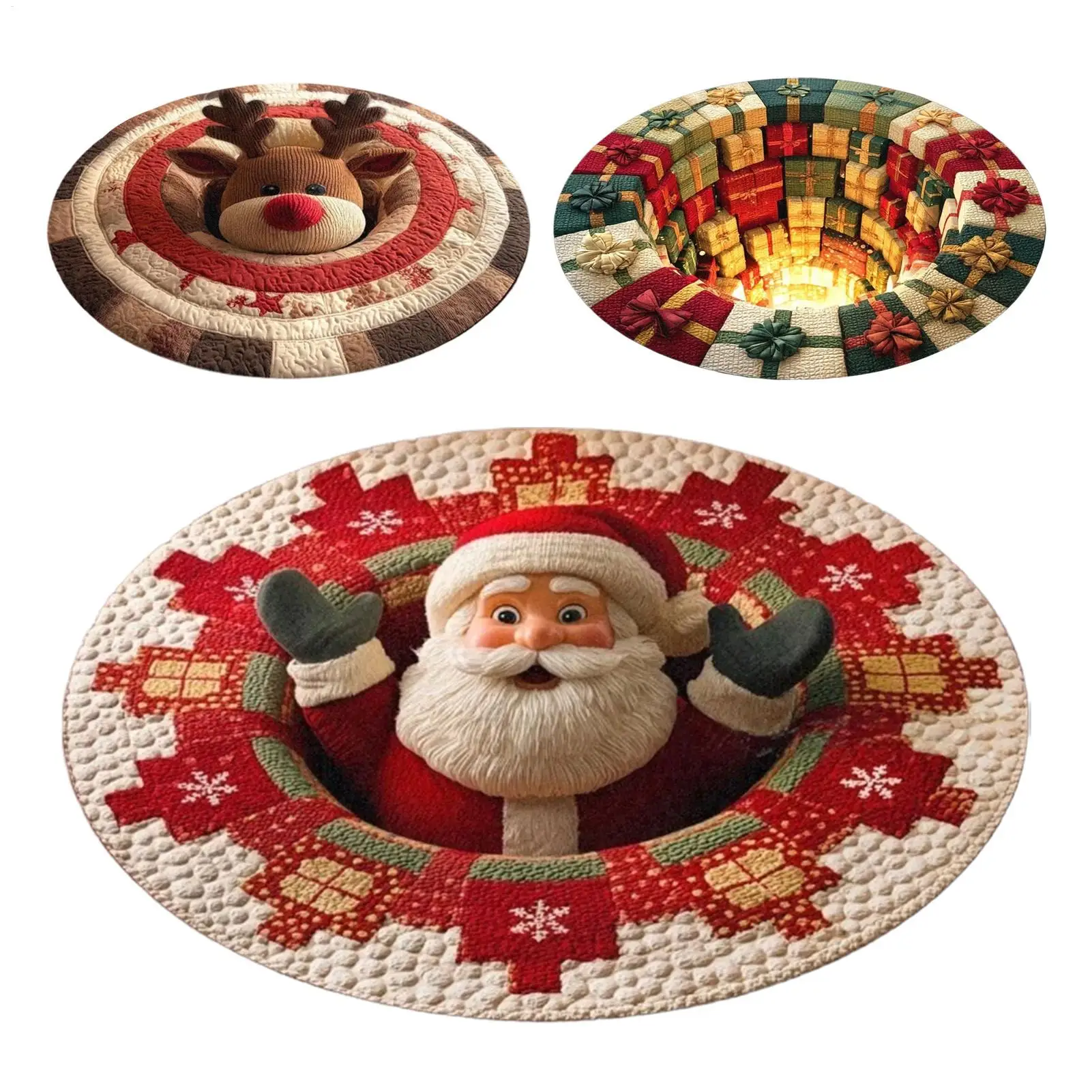 Christmas Area Mat Decorative Soft Non Slip Optical Illusion Carpet Christmas Optical Illusion Rug Mat for Home Indoor Outdoor