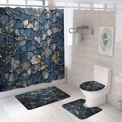 Vintage Blue Gold Marble Terrazzo Shower Curtain Sets Luxury 3D Bathroom Curtain Non-Slip Bath Mat Rugs Toilet Cover Home Decor