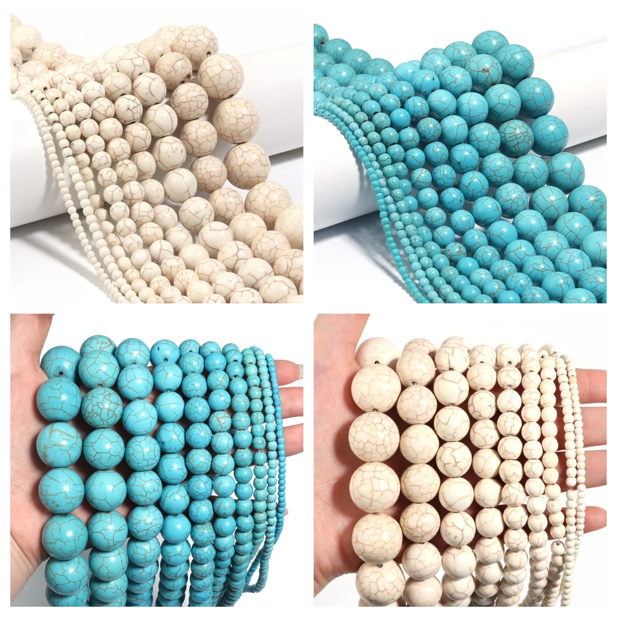 1 Strand 3-20mm Round White Blue Turquoise Beads Natural Stone Beads For Jewelry Making DIY Bracelets Necklace Accessories