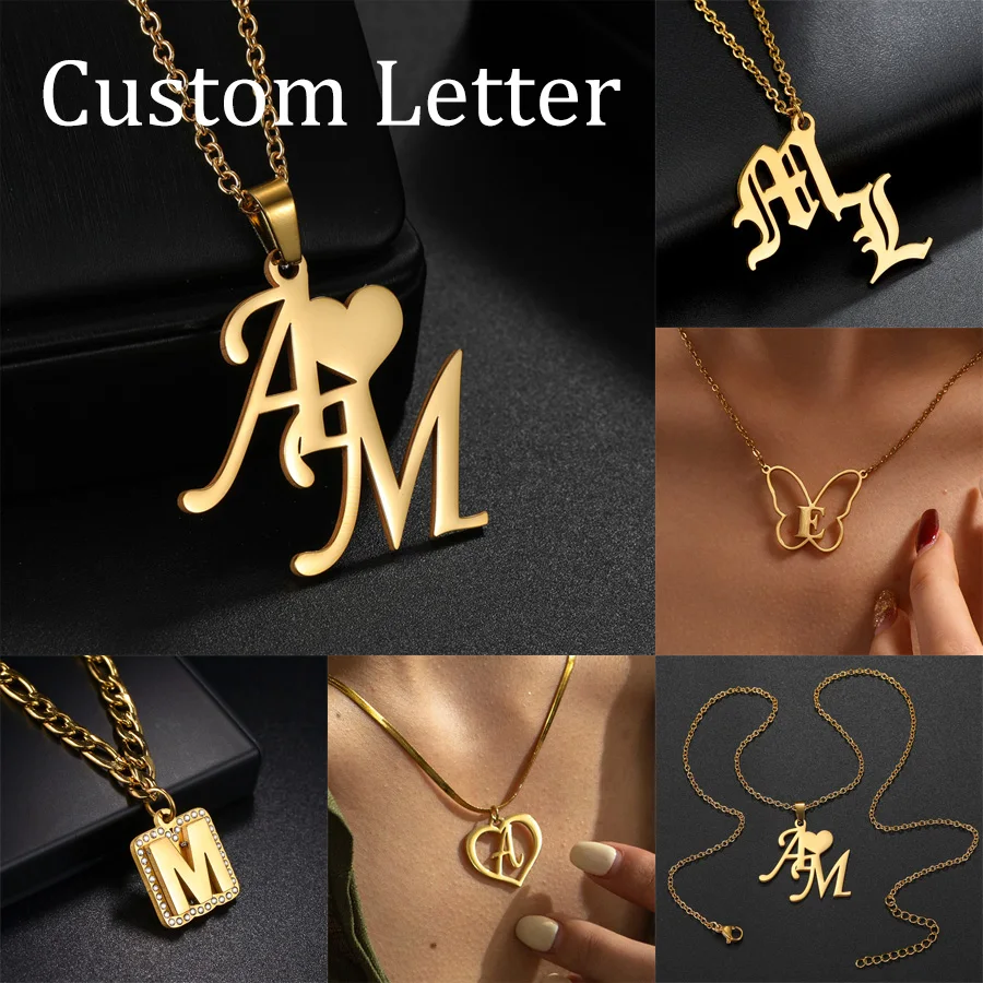 

Personalized Customized Letter Pendant Necklace For Women Men Stainless Steel Pendant Necklace Birthday Anniversary Jewelry Gift