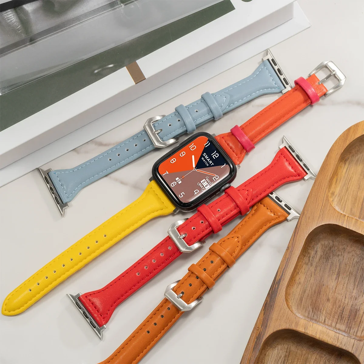 

Тонкий кожаный ремешок для Apple Watch Band 10 42 46 мм Браслет для iWatch 8 45 мм ремешки Ultra 2 149 мм 9 7 se 3 4 6 44 мм 40 41 мм 38 мм