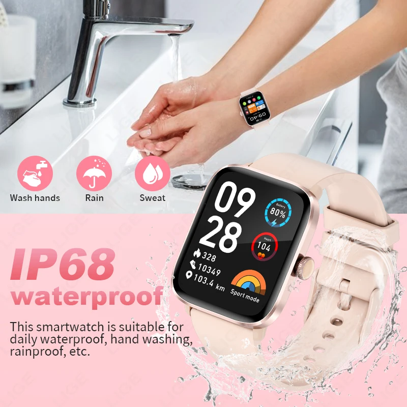 LIGE New Fashion Smart Watch Women Fitness Monitor Waterproof Sport Watches Bluetooth Call 1.83'' Full Touch AI Voice Smartwatch