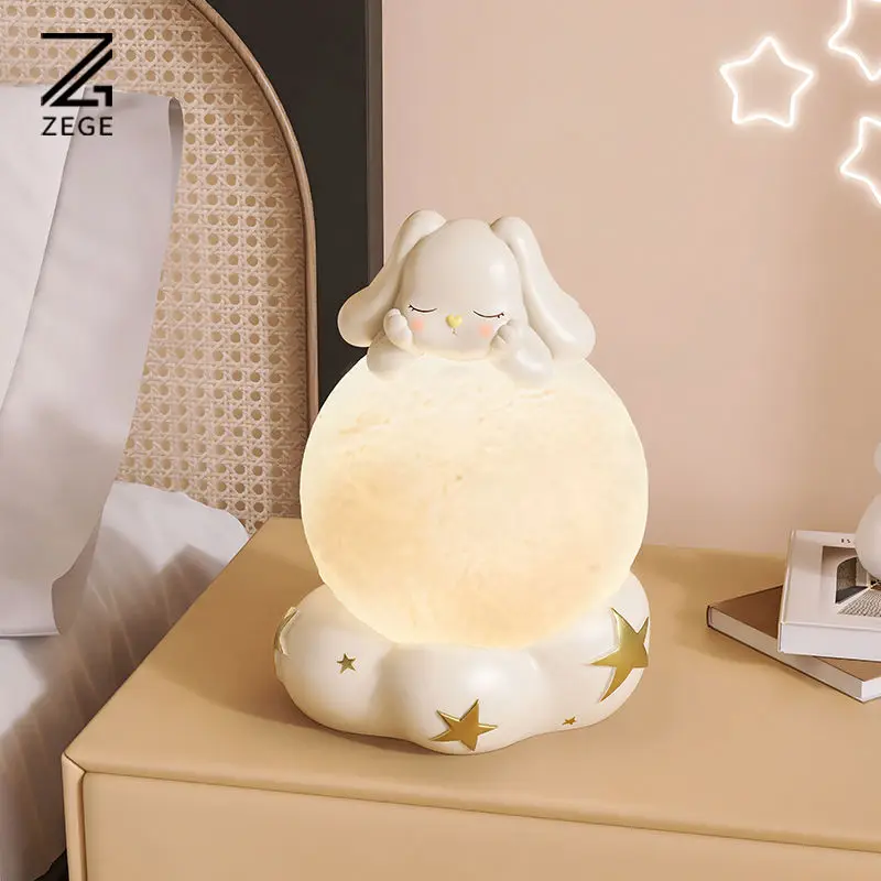 Rabbit ornament, home decor bedroom night light children's atmosphere high aesthetic value adjustable desk lamp